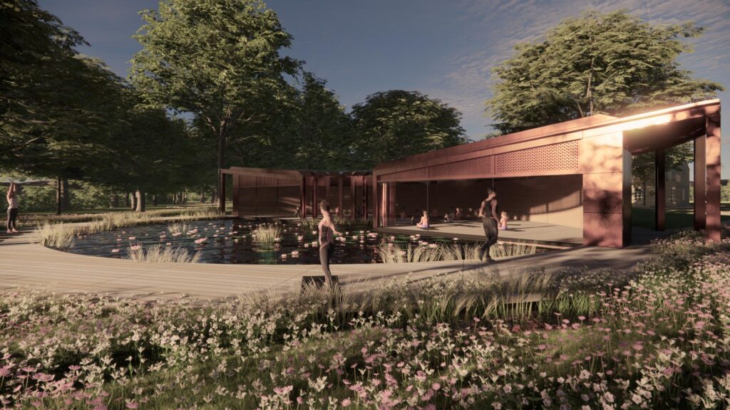 3D render of a yoga studio.
